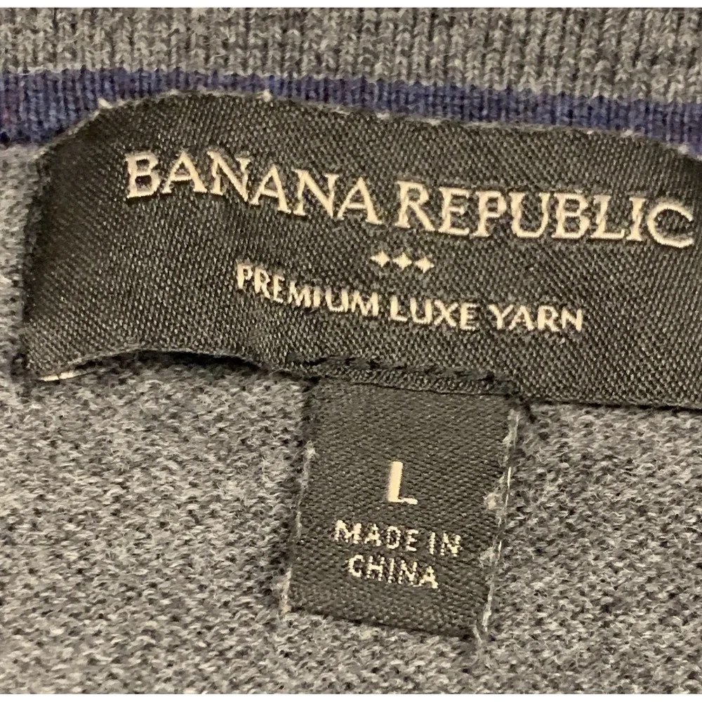 Banana Republic Sweater Mens L Gray‎ Luxe Yarn Cashmere Blend Polo Pullover